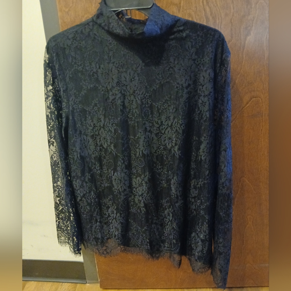 NWOT/ ALEX MARIE black lace mock neck long sleeve blouse